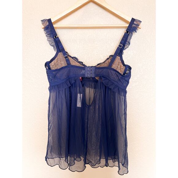 NEW Adore Me Keara Babydoll Chemise Cami 1X Navy Blue Lingerie Underwire Ruffle - Picture 5 of 6